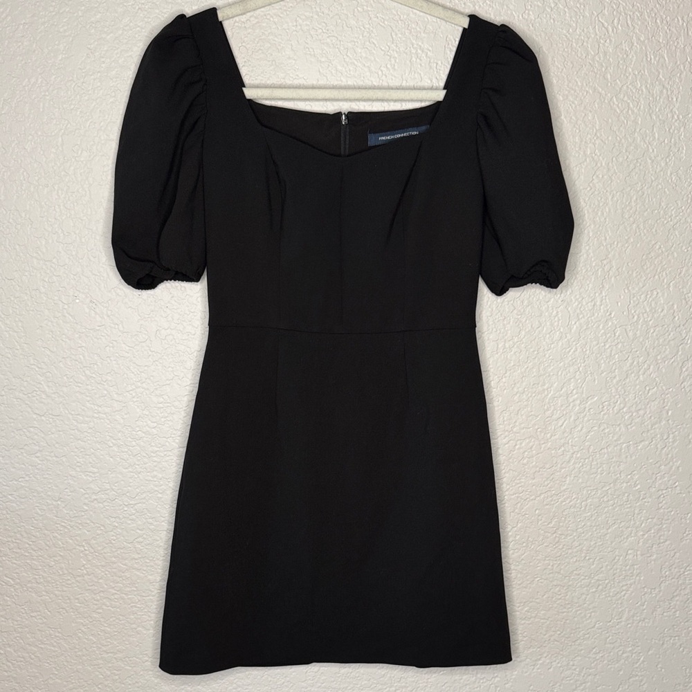 NEW French Connection Sweetheart Neck Black Mini Dress Puff Sleeve Size 2 - Picture 2 of 6